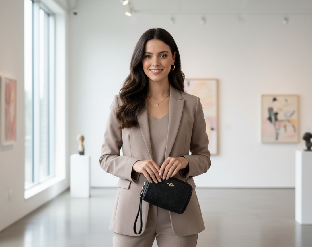 Monedero Coach Cuero negro liso