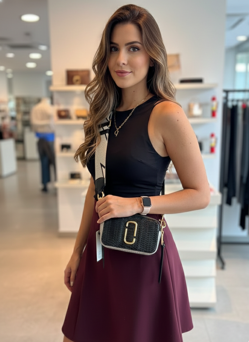 Cartera Marc Jacobs Snapshot Cuero serpiente negro - beige