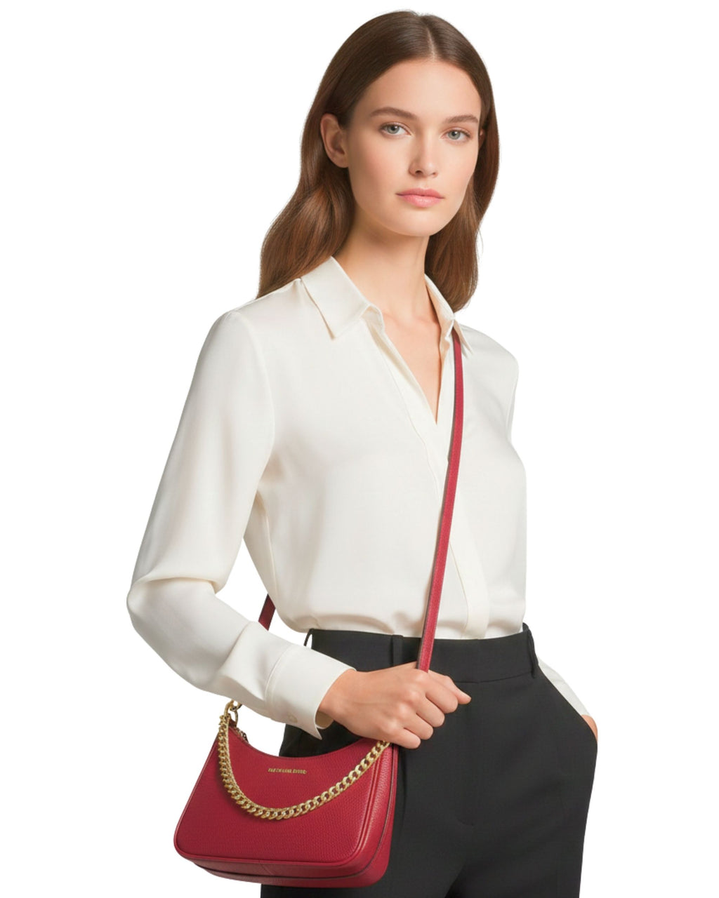 Cartera Michael Kors pequeña cuero rugoso con cadena roja