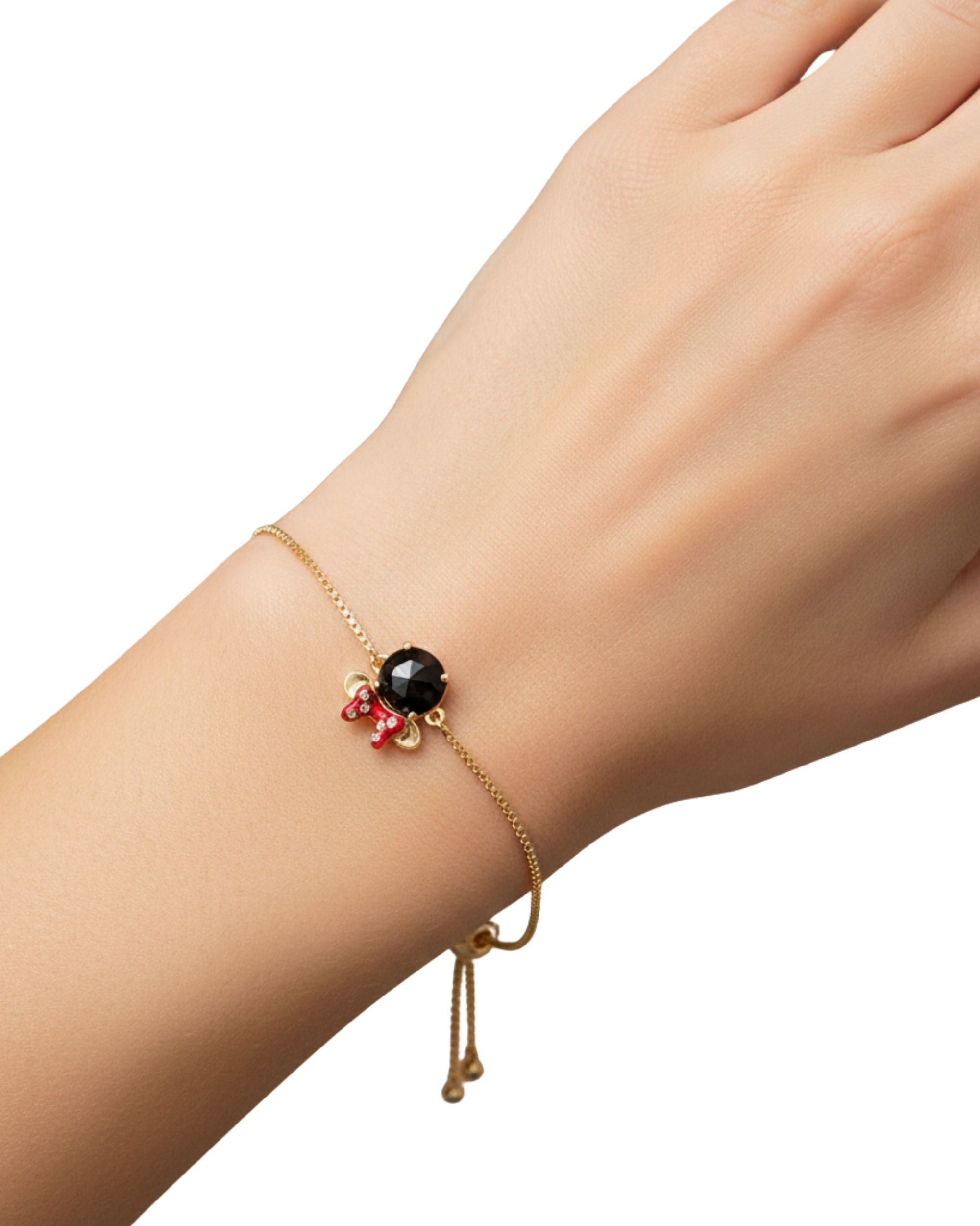 Pulsera Kate Spade Minnie circon negro cadena dorada