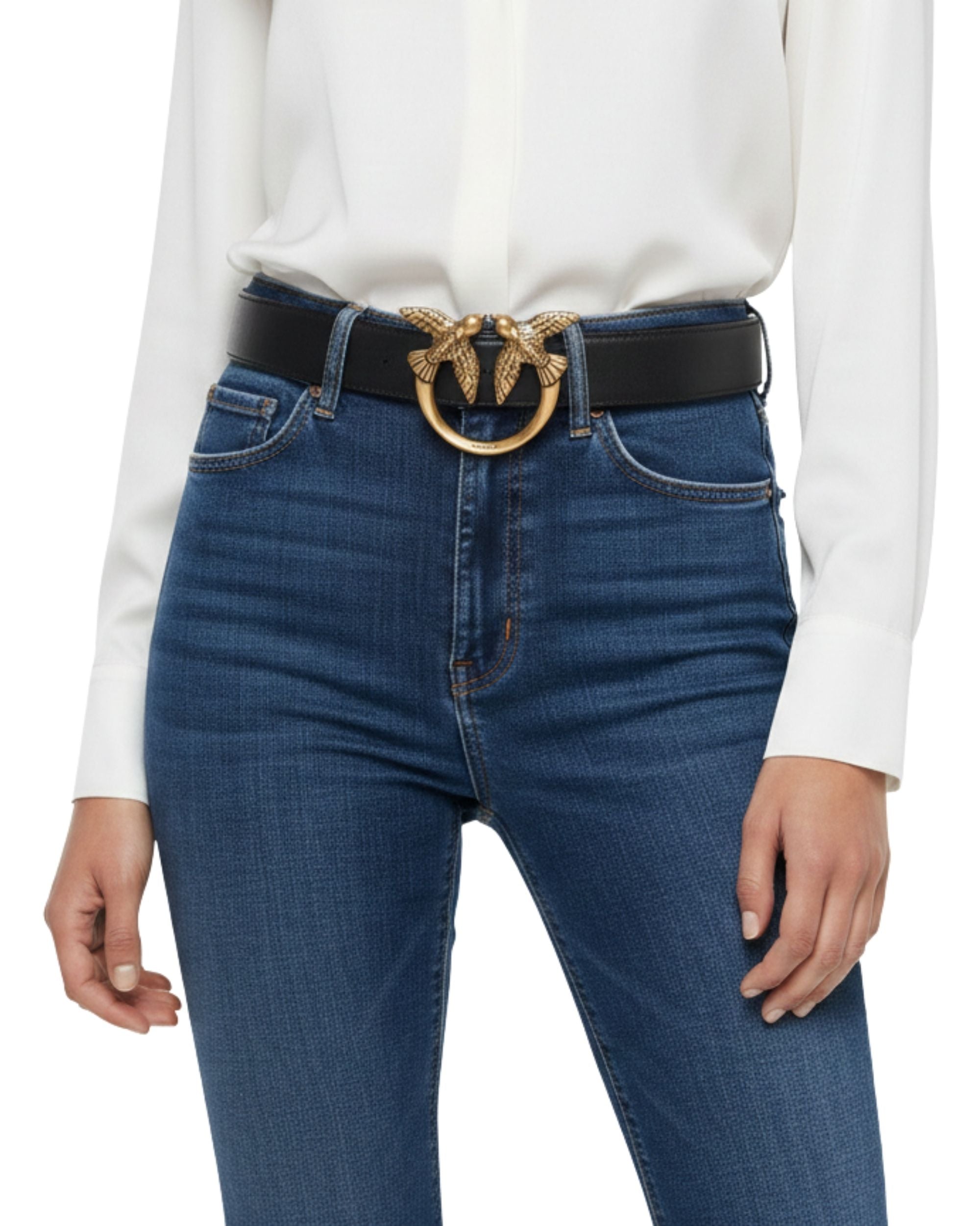 Cinturon Pinko Love Berry hebilla sinsajos Negro