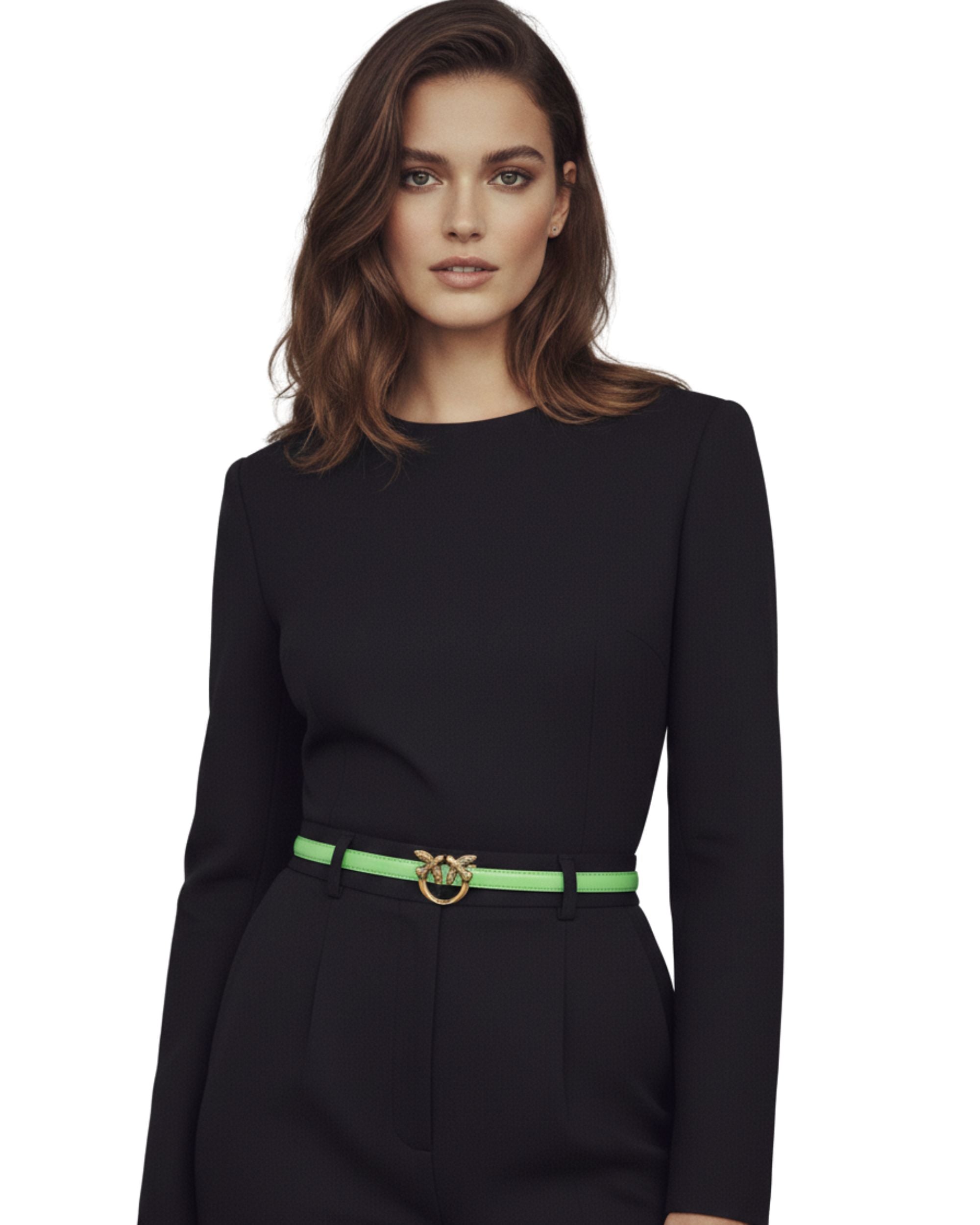 Cinturon Pinko Verde menta sinsajos delgado dorado