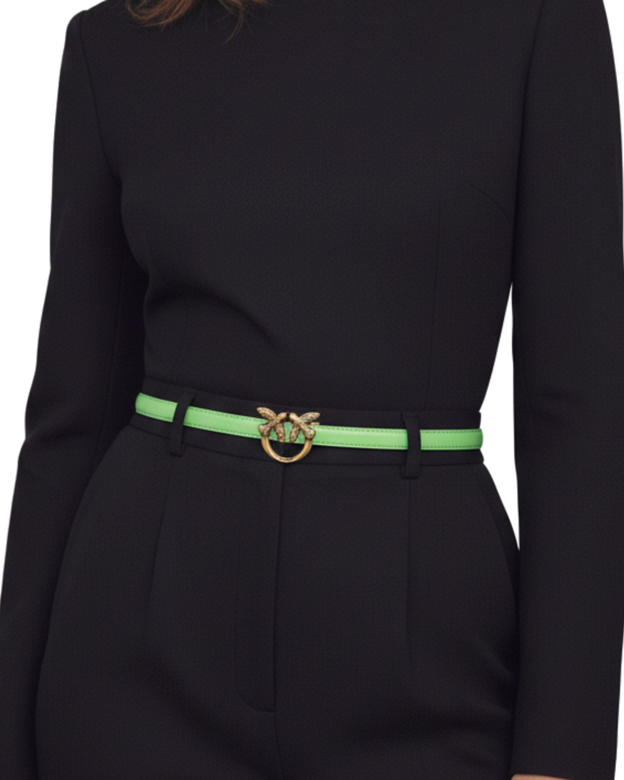 Cinturon Pinko Verde menta sinsajos delgado dorado