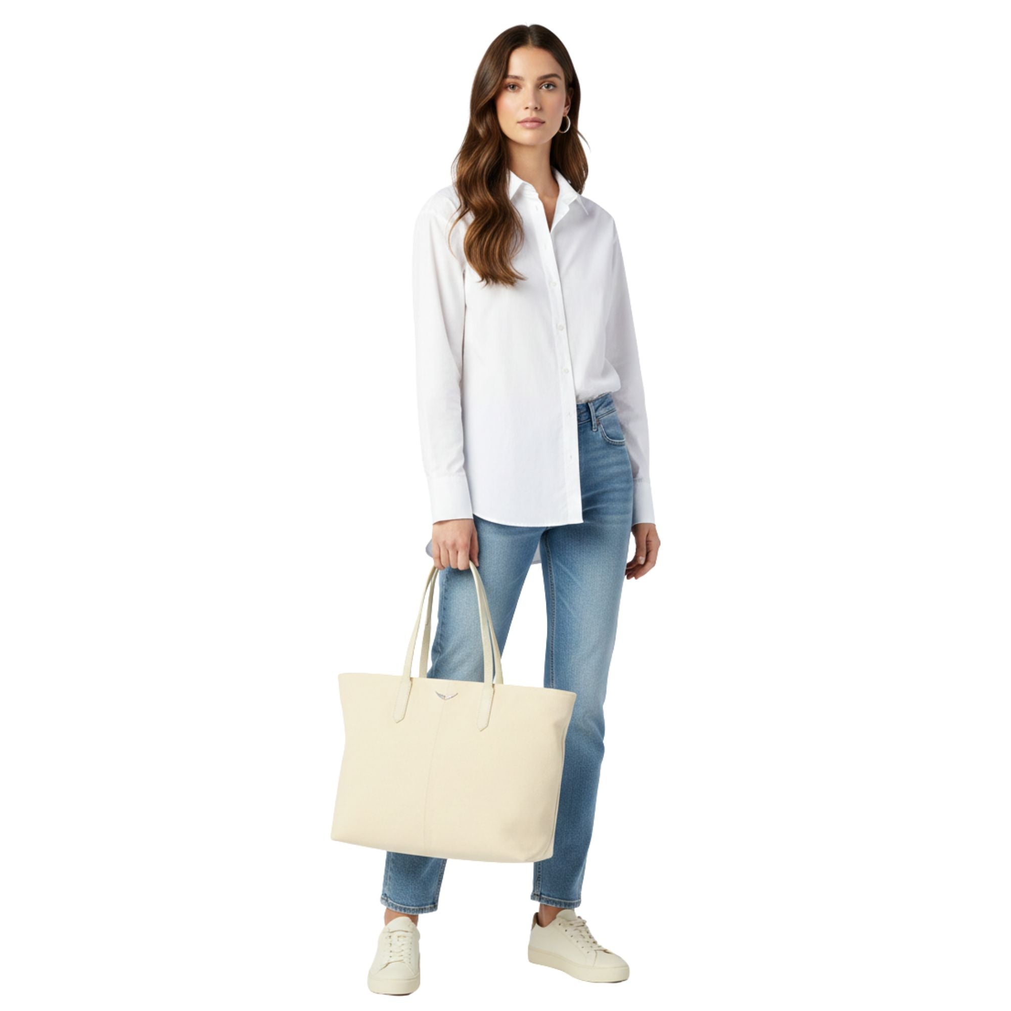 Tote Zadig et Voltaire Mick Wings Canvas Blanco Crema