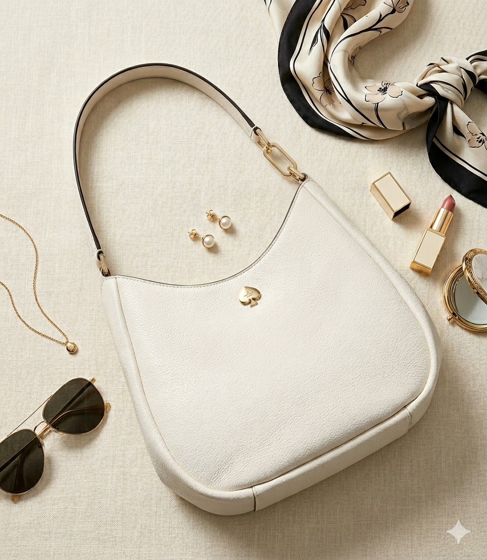Cartera Kate Spade Kayla grande 3 separaciones de cuero Blanca
