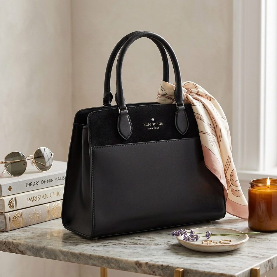 Cartera Kate Spade Madison Mix Gamuza con cuero negro