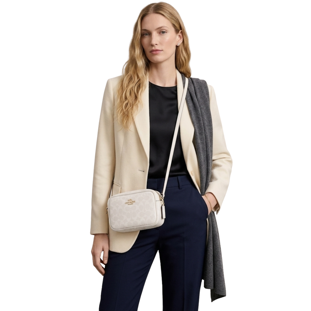 Cartera coach crossbody mini Jamie monograma blanco