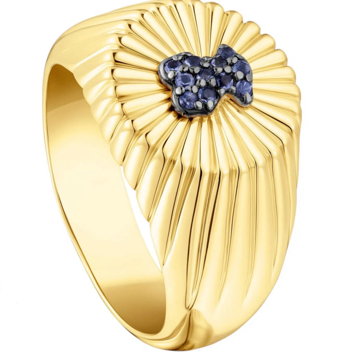 Anillo Tous Sello con baño de oro 18 kt sobre plata y oso con iolitas Iris Motif talla 14