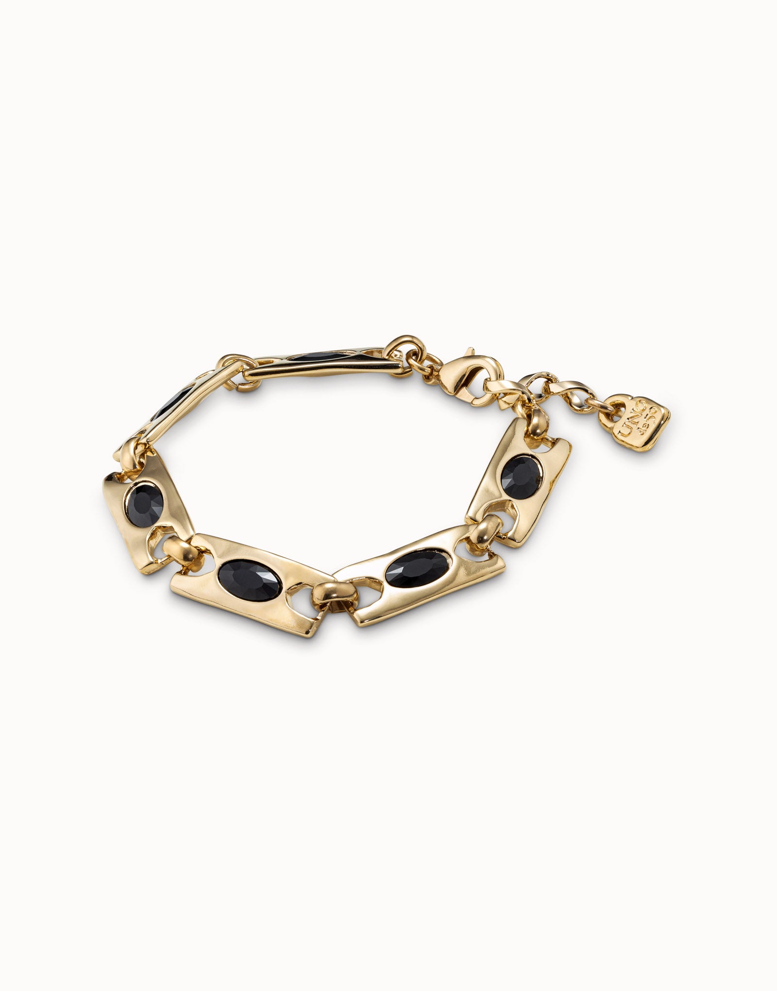 Pulsera Uno de 50 The Crown bañada en oro de 18k con eslabones y cristales negros