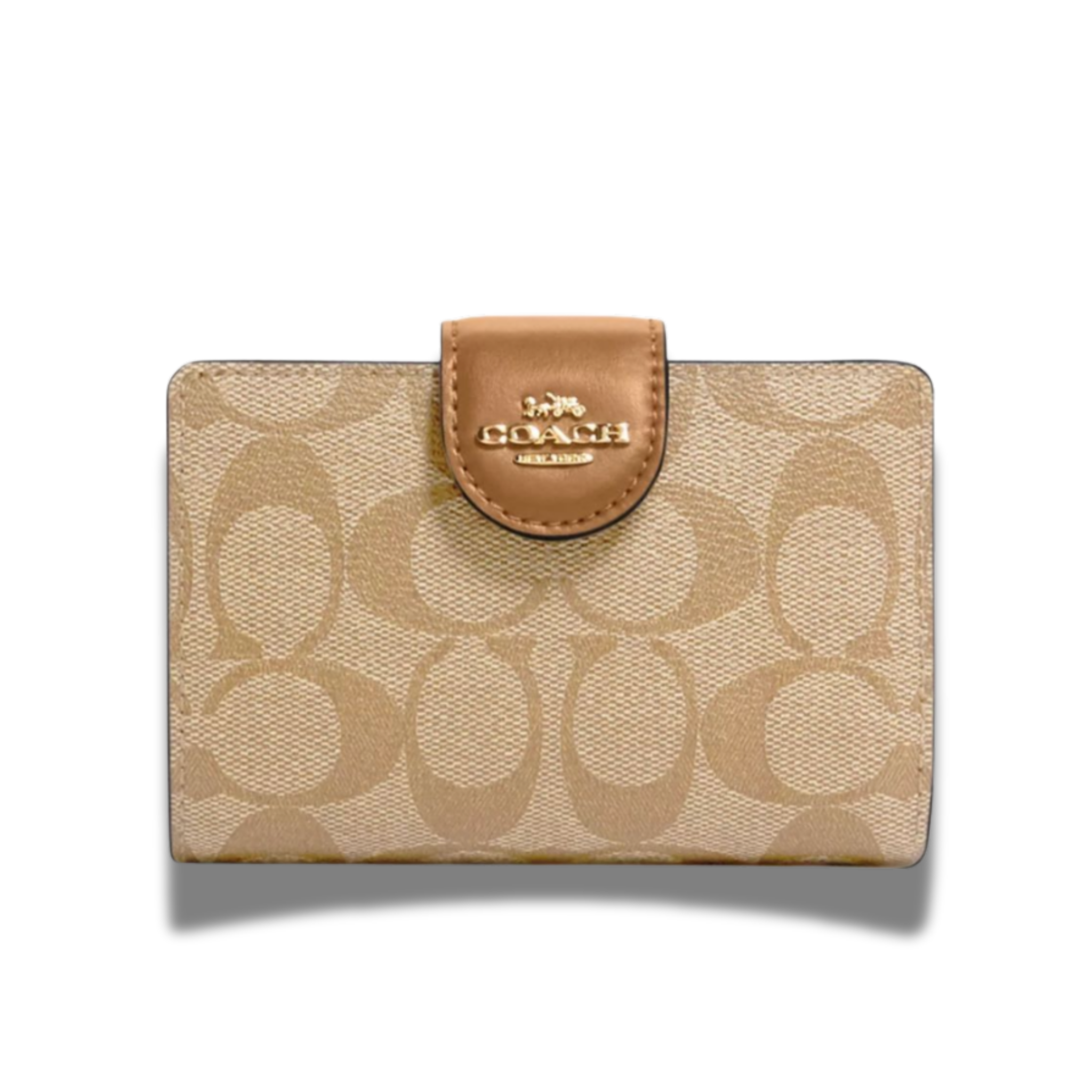Billetera Coach Mediana Monograma Letras beige con camel