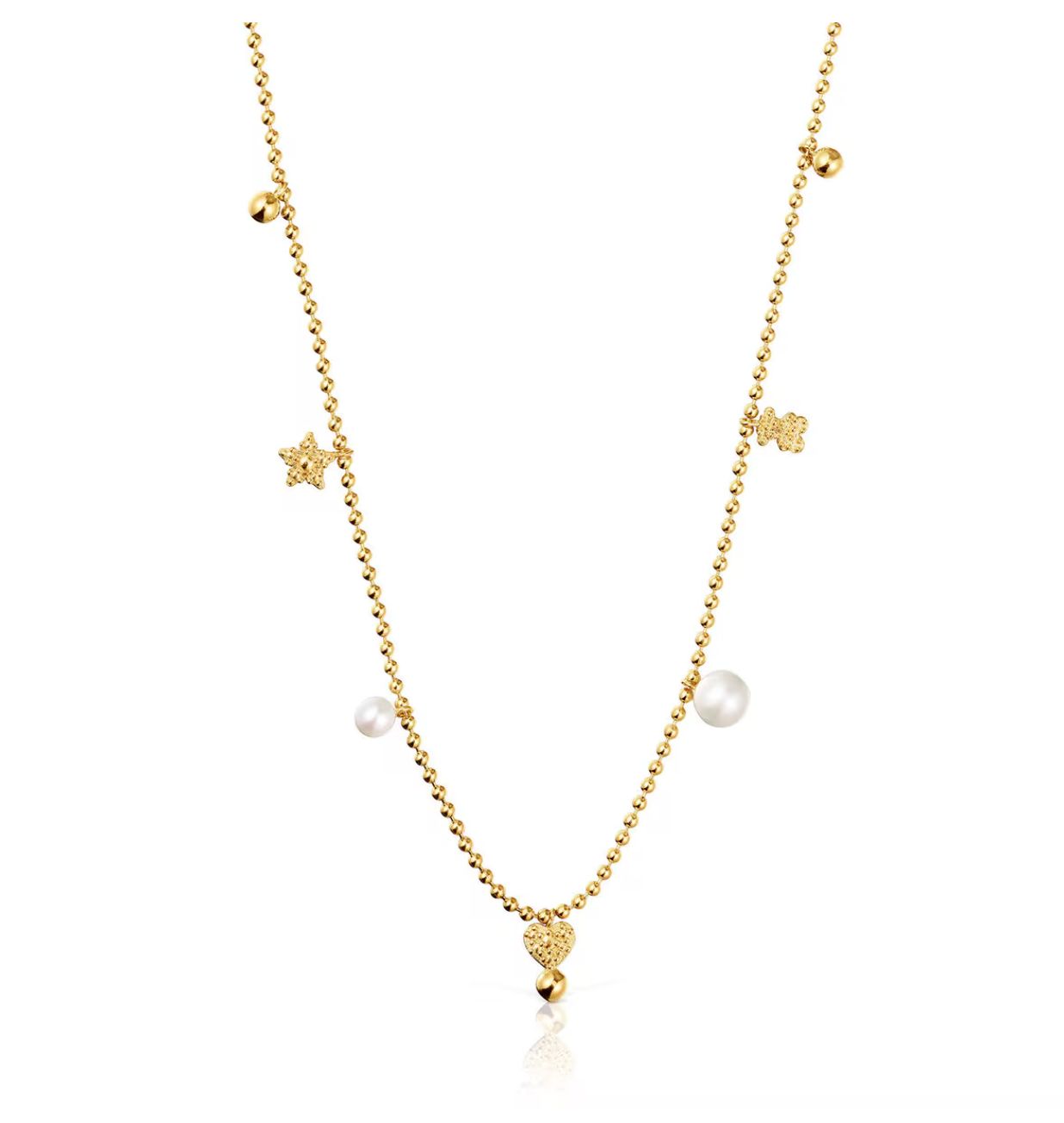 Collar Tous corto con baño de oro de 18 kt sobre plata, perlas cultivadas y motivos Grain