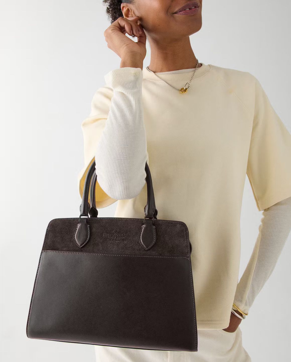 Cartera Kate Spade Madison Mix Gamuza con cuero cafe moro