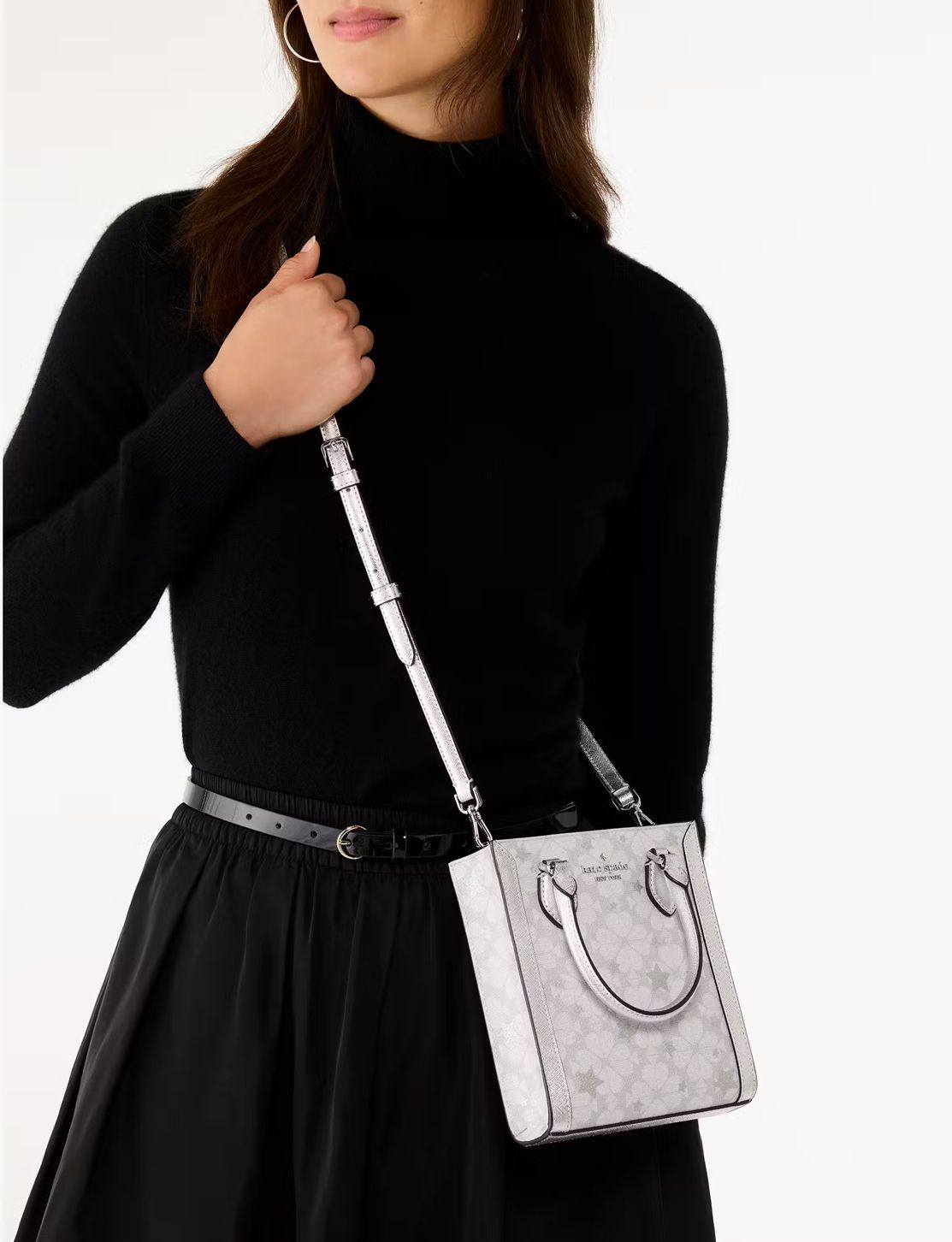 Cartera Kate Spade Mini Tote rectangular vertical Flower Plateado