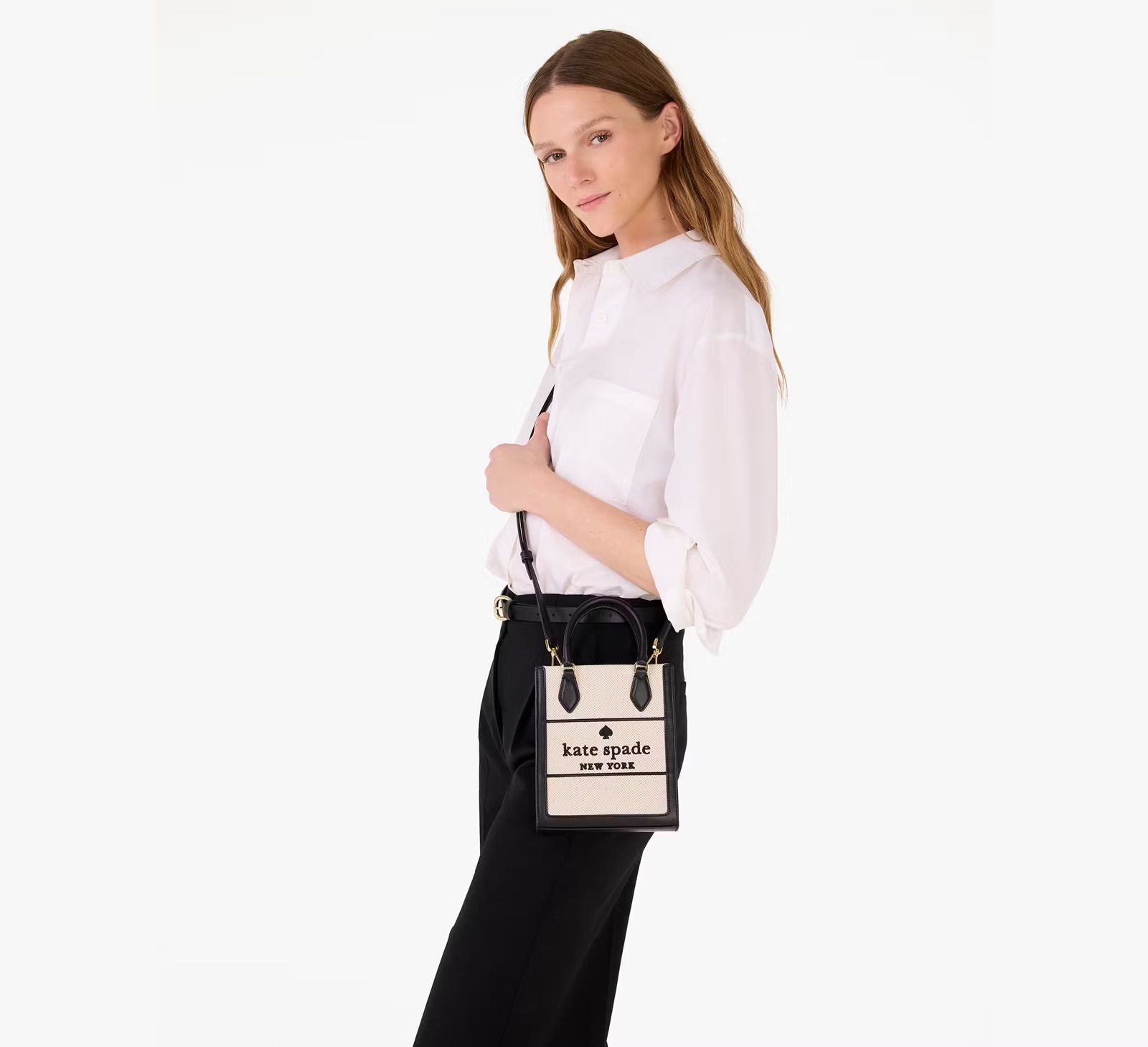 Cartera Kate Spade Mini Tote Refia beige cuero negro