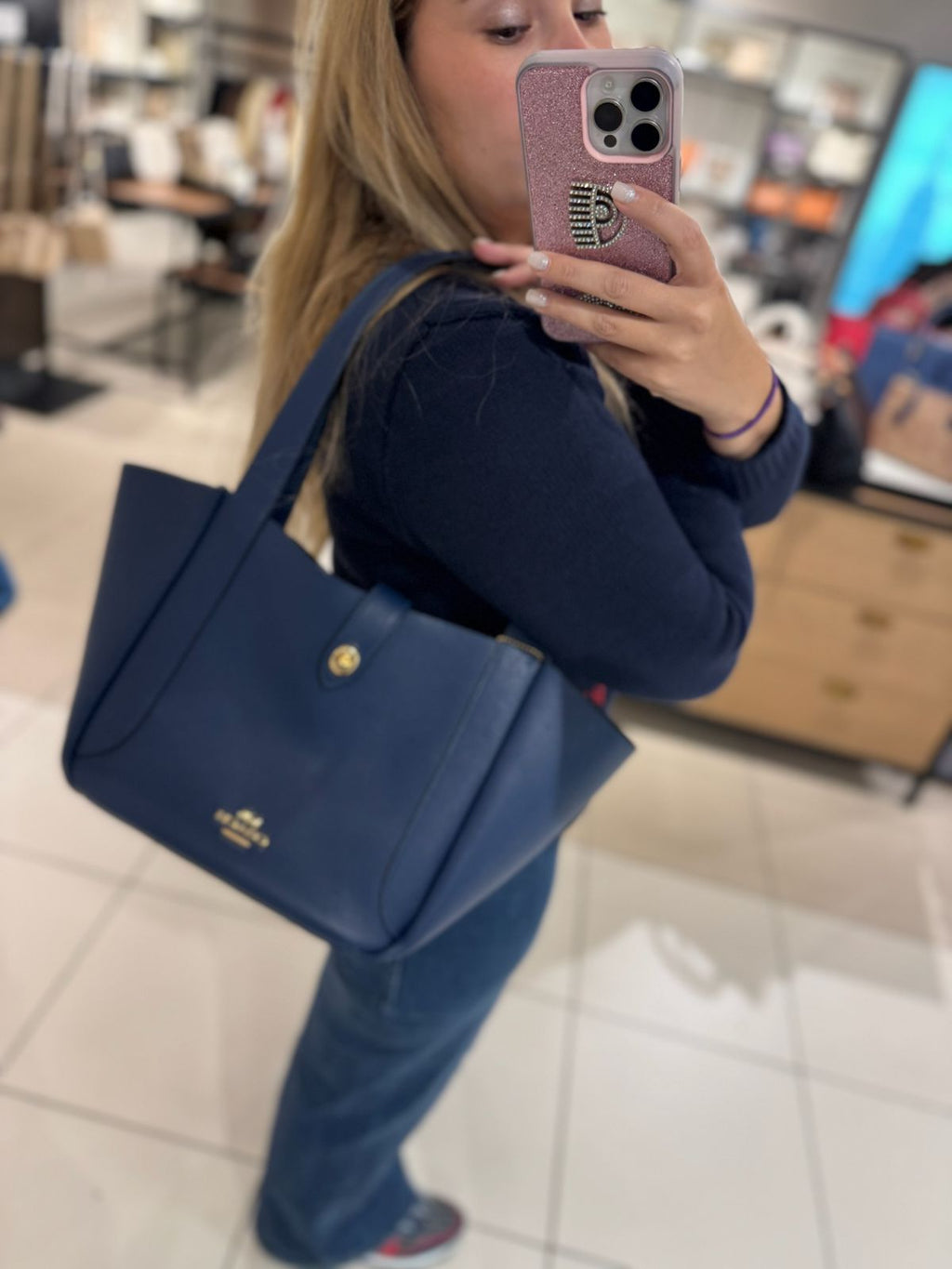 Cartera Coach Tote Azul grande