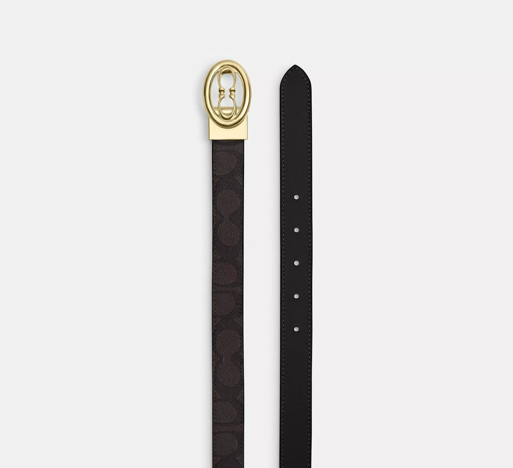 Cinturon Coach reversible negro con cafe monograma hebilla dorada