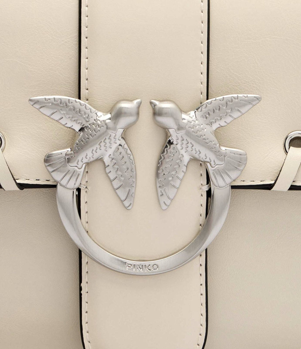 Cartera Pinko Love One Classicc Slouchy flecos Blanca herrajes plata