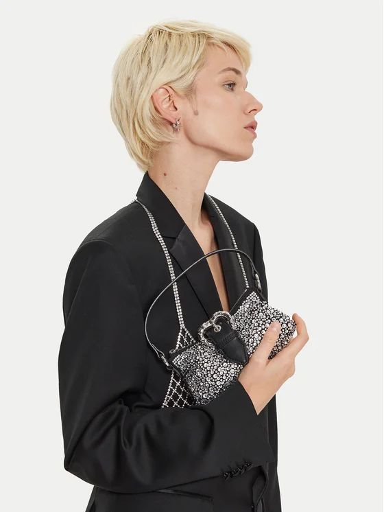 Cartera Pinko Jolene Baby Brillos plateados Cuero Negro