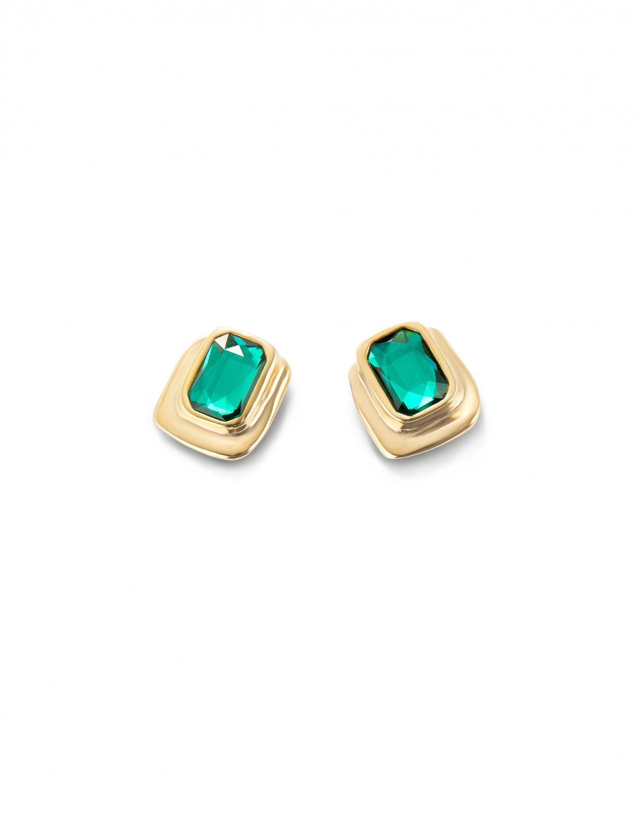 Aros Uno de 50 Ser Magnetica Doble baño de oro 18k y piedra cuadrada verde en plata