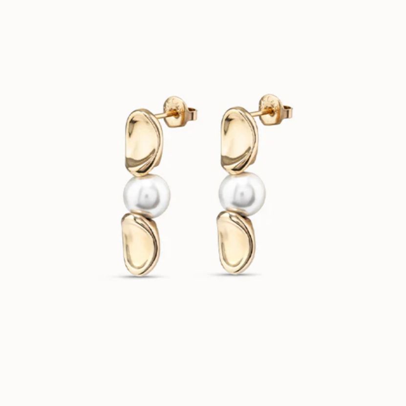 Aros Uno de 50 Legend con doble baño de oro 18k y perlas colgantes