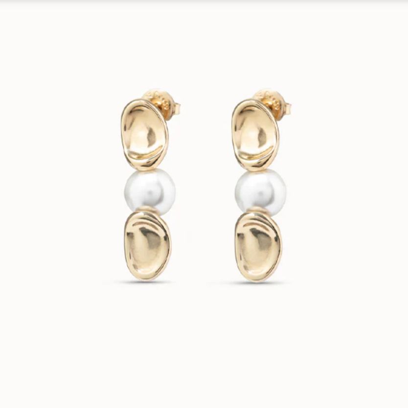 Aros Uno de 50 Legend con doble baño de oro 18k y perlas colgantes