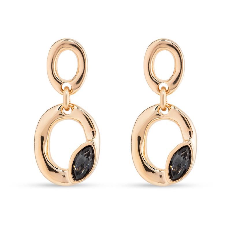 Aros Uno de 50 con doble baño de oro 18k redondos colgantes con piedra gris