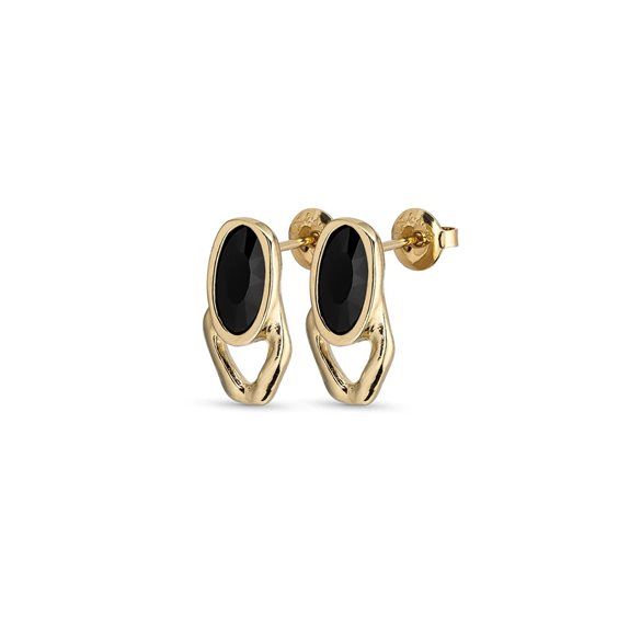Aros Uno de 50 Doble baño de oro 18k eslabon liso negro
