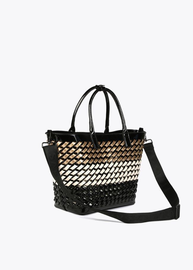Mini Tote Lola Casademunt Trenzado negro blanco dorado