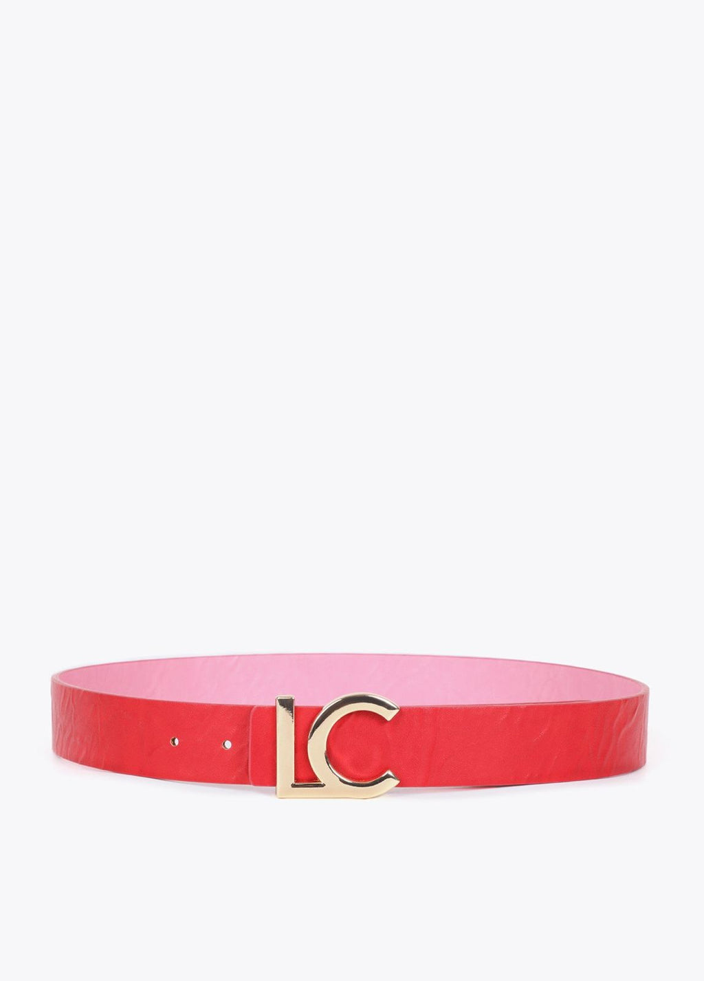 Cinturon Lola Casademunt reversible textura piel serpiente Rojo - Rosa