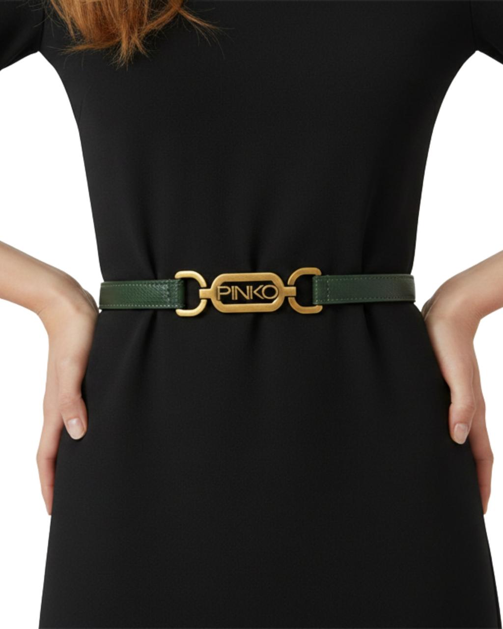 Cinturon Pinko Delgado verde oscuro hebilla dorada