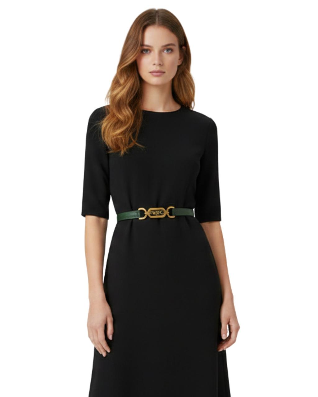 Cinturon Pinko Delgado verde oscuro hebilla dorada