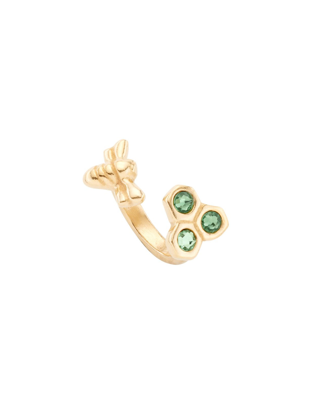 Anillo Uno de 50 doble baño de oro Panal de abeja 3 cristales verdes
