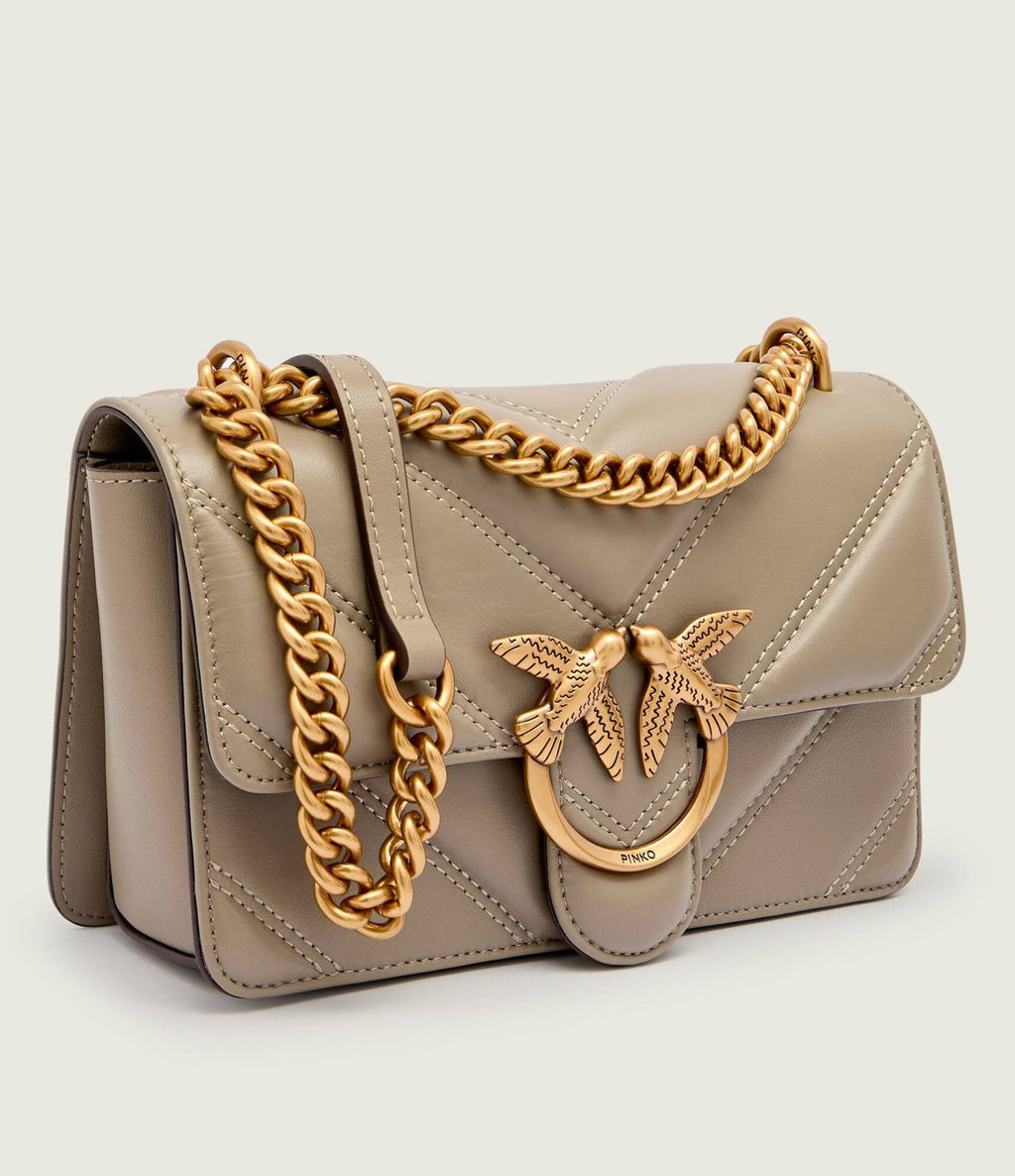 Cartera Pinko cuadrada Logo sinsajo taupe dorado