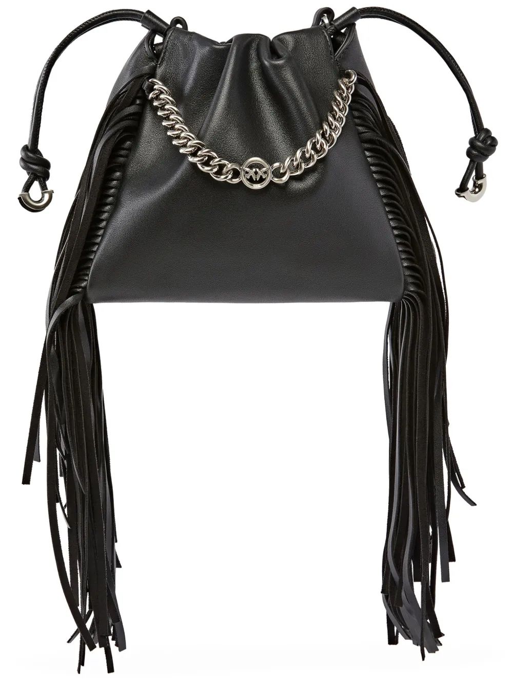 Cartera Pinko bombonera con flecos cuero negro