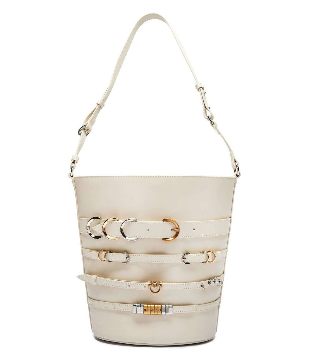 Cartera Pinko Capazo con diseño cinturones blanco
