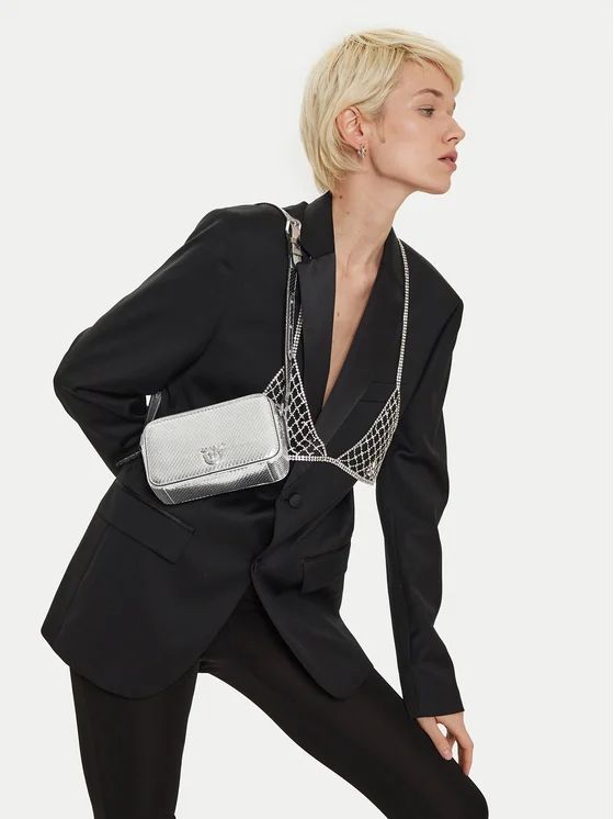 Cartera Pinko Rectangular 2 separaciones plateada