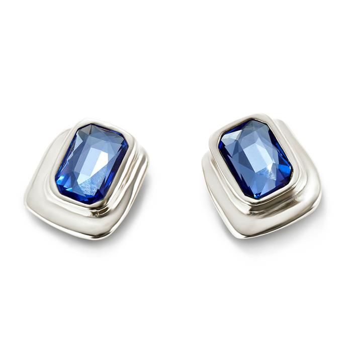 Aros Uno de 50 Ser Magnetica Doble baño de oro 18k y cristal cuadrada azul