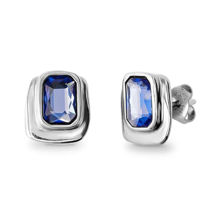 Aros Uno de 50 Ser Magnetica Doble baño de oro 18k y cristal cuadrada azul