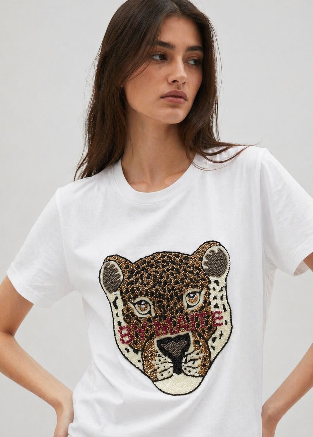 Polera Lola Casademunt Cara leopardo Piedras Blanca