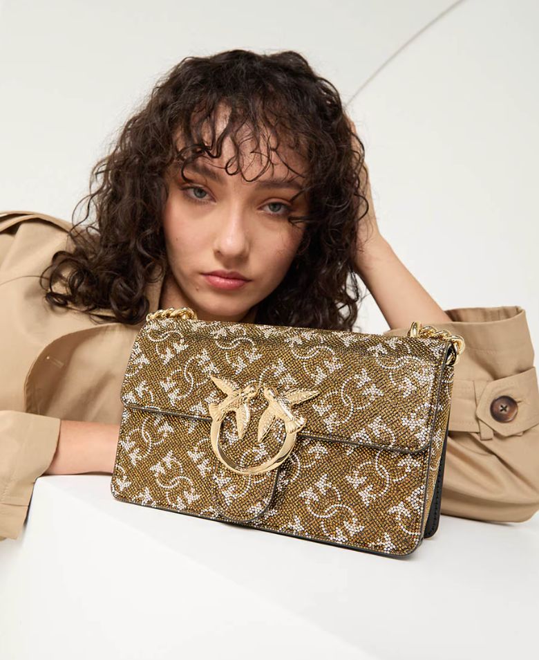 Cartera Pinko Love One Mini Light Dorado con Plateado