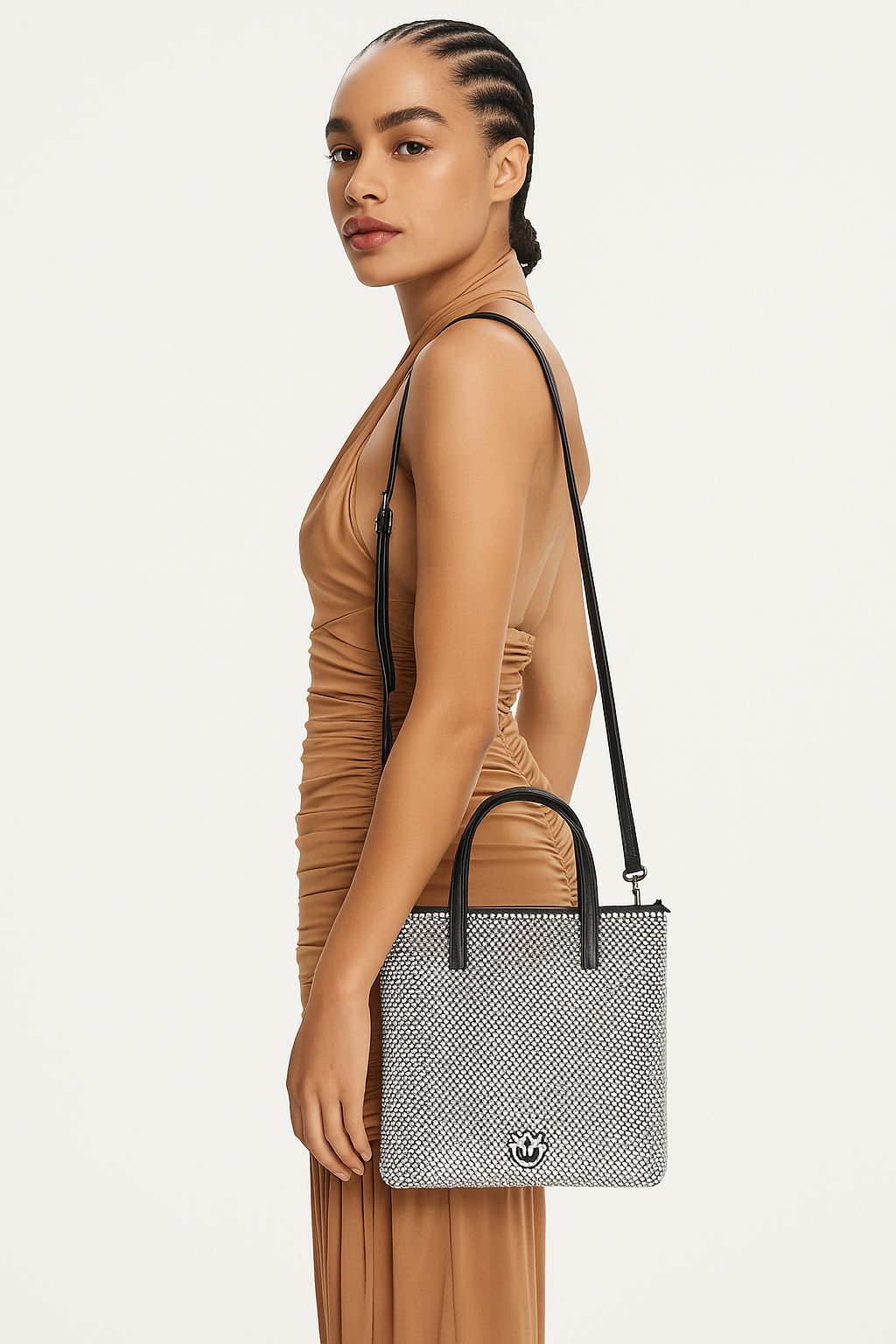 Cartera Pinko Mini Shopper Brillos Plateado