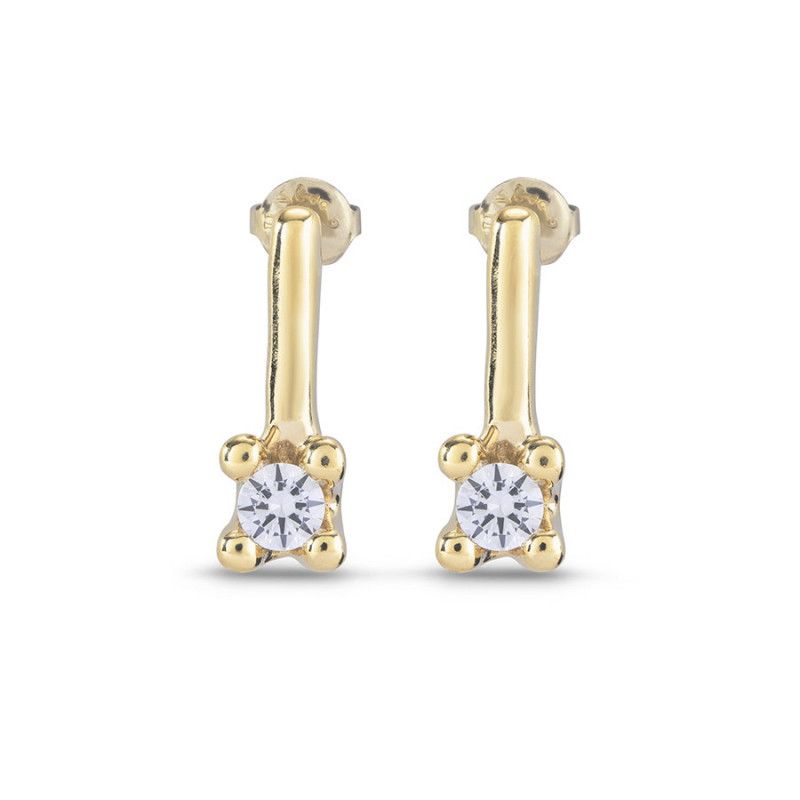 Aros Uno de 50 Solitario Doble baño de oro 18k con piedra circonita