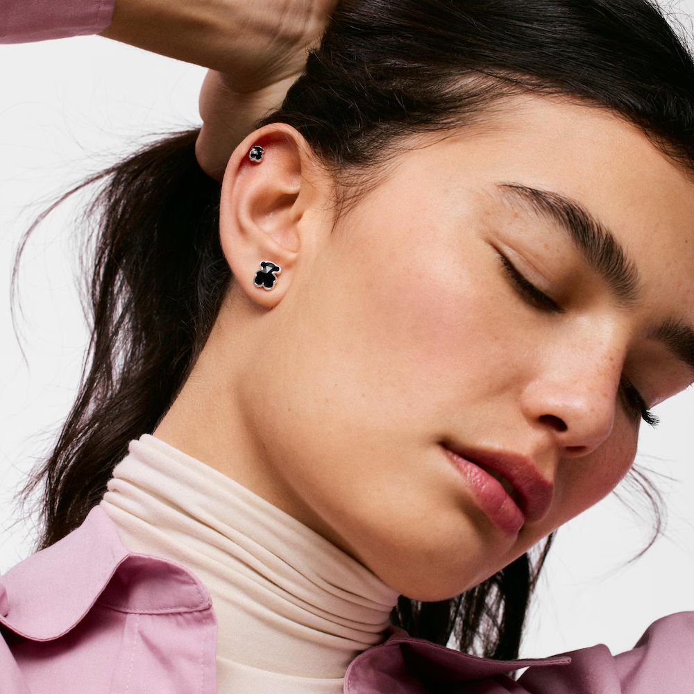 Aros Tous de Plata de Primera Ley para Mujer con Oso en Onix de 10mm