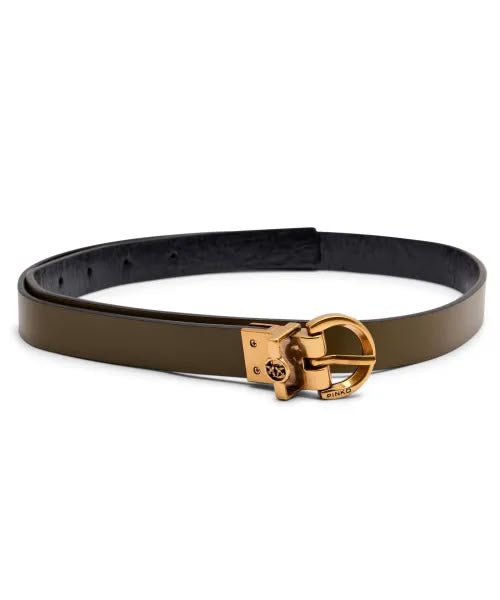 Cinturon Pinko Reversible Brillante Negro y Verde Olivo