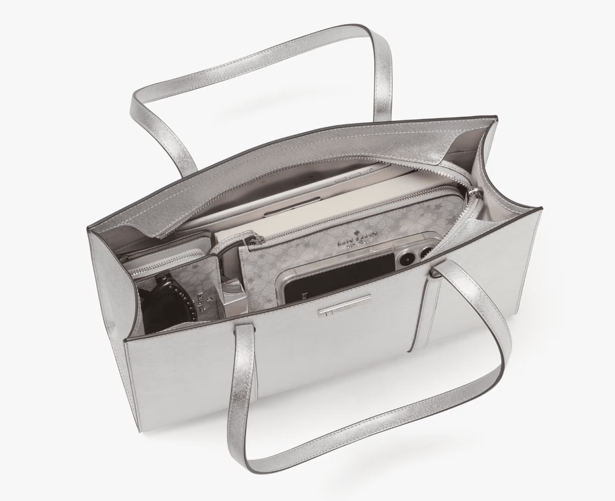 Cartera Kate Spade Tote Kenzie Plateado Metalizado