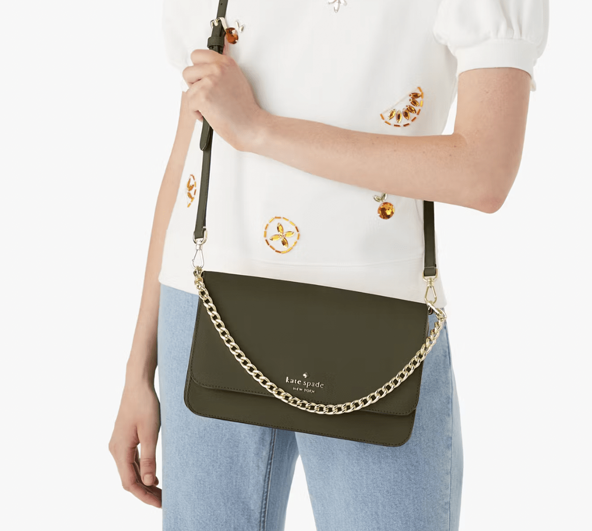 Cartera Kate Spade Madison Con tapa y cadena cuero Verde Musgo