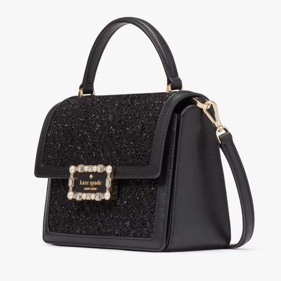 Cartera Kate Spade Crossbody Cuero negro, tela y brillos
