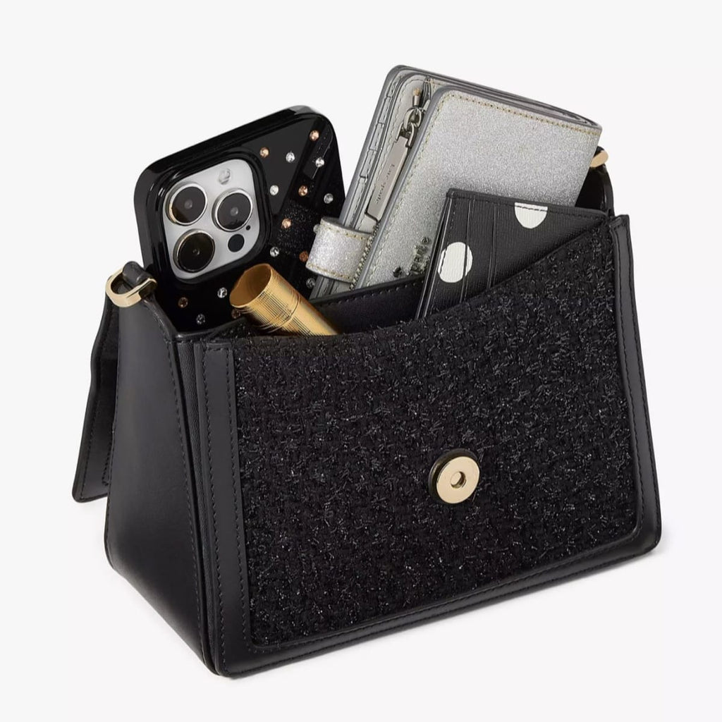 Cartera Kate Spade Crossbody Cuero negro, tela y brillos