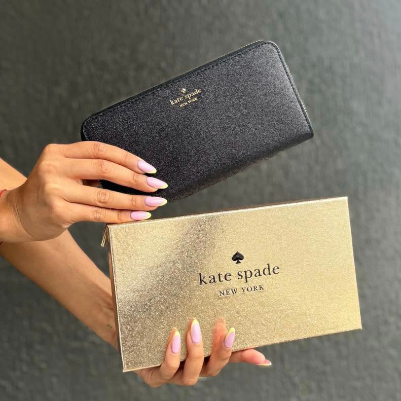 Billetera Kate Spade Grande Larga Negro Glitter