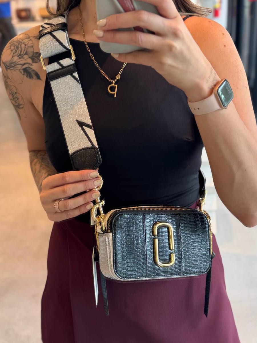 Cartera Marc Jacobs Snapshot Cuero serpiente negro - beige